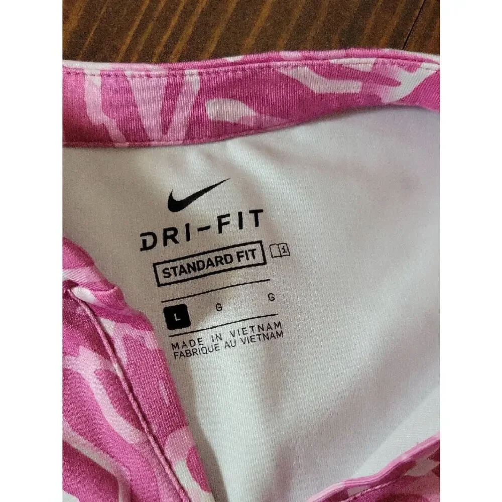 Nike Dri-FlT Pink & White Abstract Print Short Sleeve  Top Golf Polo Shirt Sz L